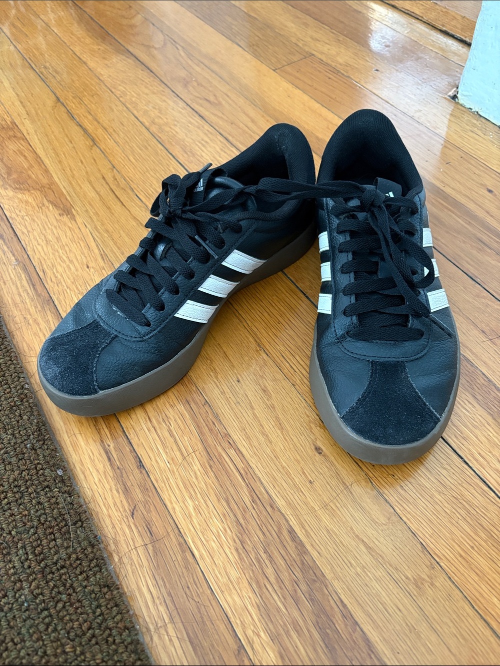 Women’s Black Low-Profile Adidas Sambas with White Stripes